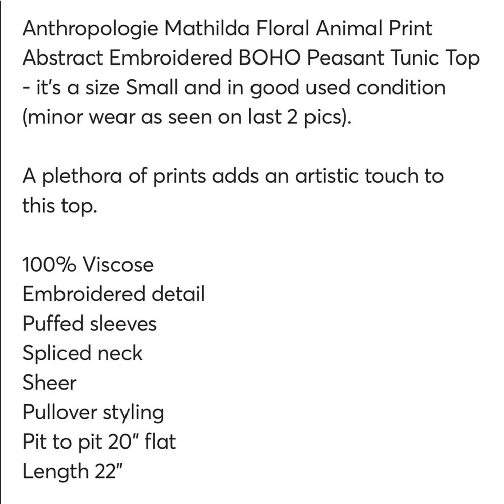 Anthropologie Mathilda Boho Peasant Top Size Small - Picture 7 of 10